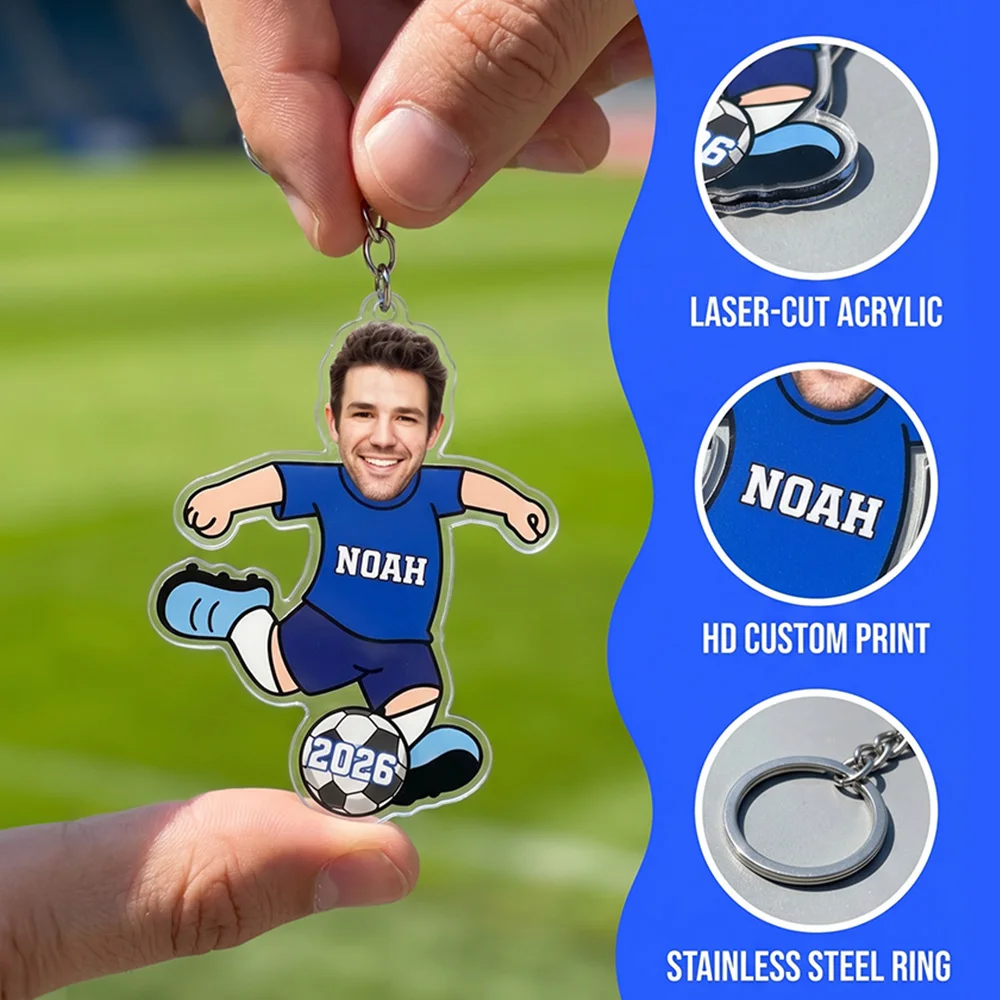 Personalized Custom Soccer Player Photo Keychain