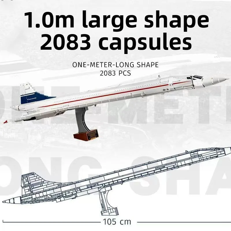 2083 elementy Model Concorde Klocki Zabawka dla Dorosłych Wysoki Poziom Trudności Duży Samolot Ozdoba