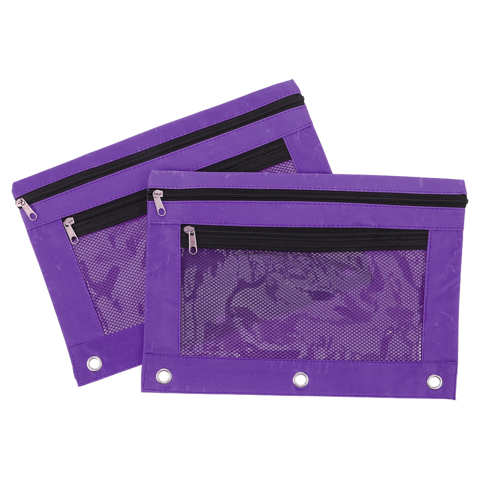 

2Pcs Large Binder Pencil Case Oxford Cloth Pouch Zipper Pencil Bag Organizer School Supplies Storage 9.8x7 Purple