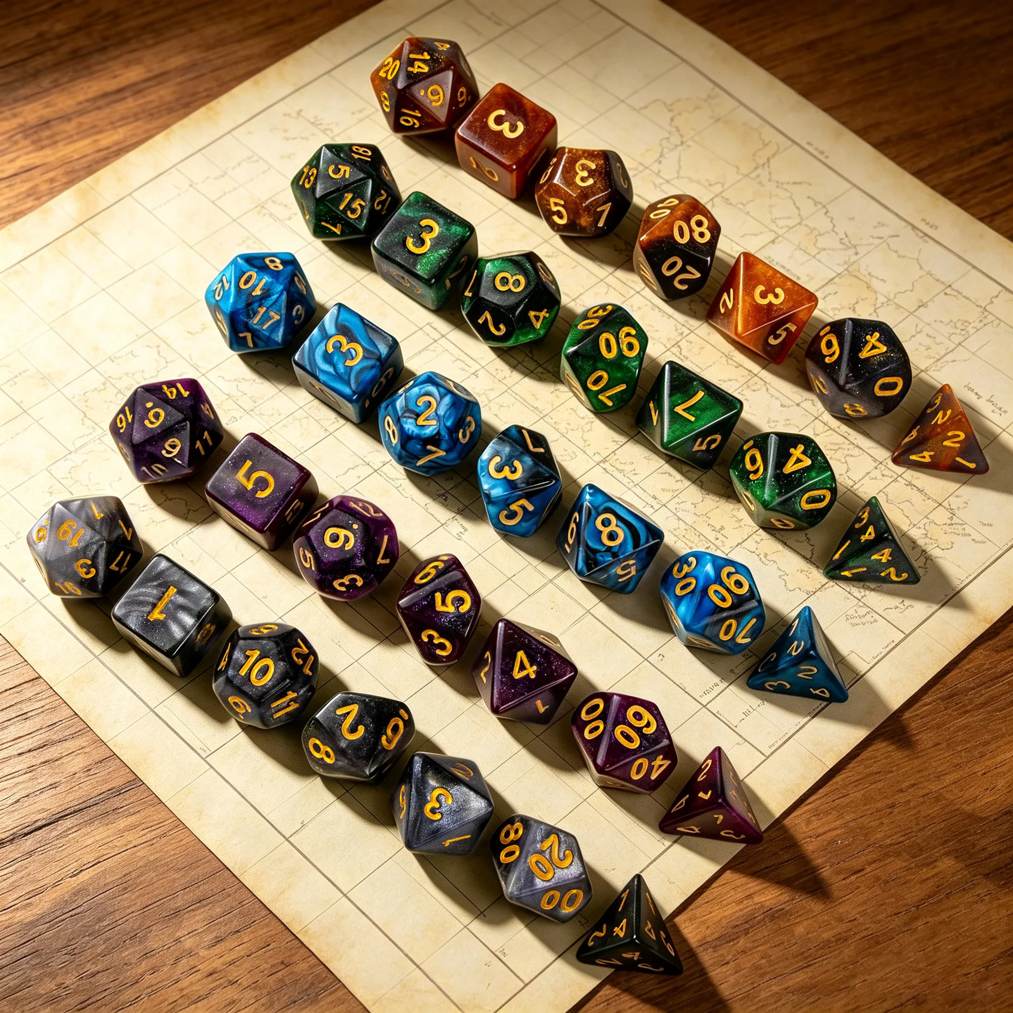 7PCS Acrylic Dice Set Random Color Rounded Edge Polyhedral Dice for RPG Tabletop Board Games D4 D6 D8 D10 D12 D20