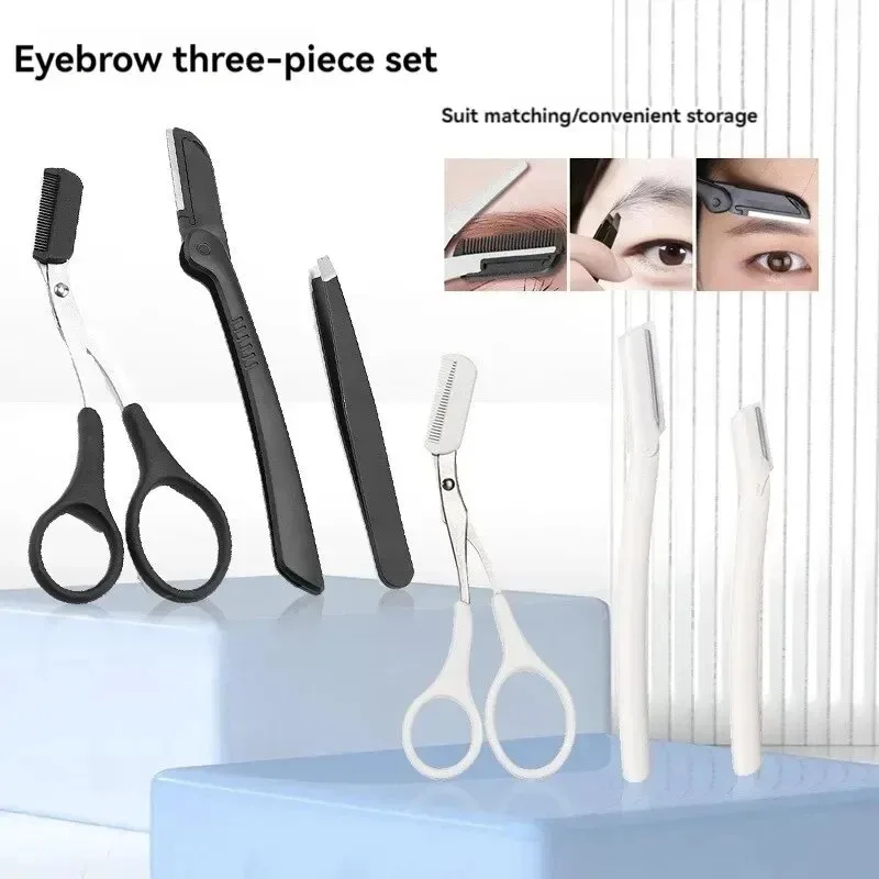 3-teiliges Augenbrauenpflegeset aus Edelstahl – professionelles Augenbrauenscheren-, Kamm- und Pinzetten-Set für präzises Formen und Tri