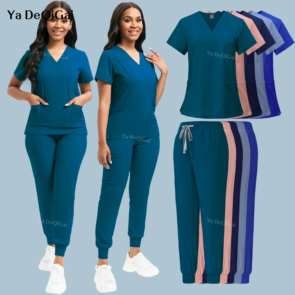 Women Scrubs Set Doctor Nurse Workwear Beauty Salon Spa Clothes Scrub Shirt Pants Unisex Medical Nursing Uniform