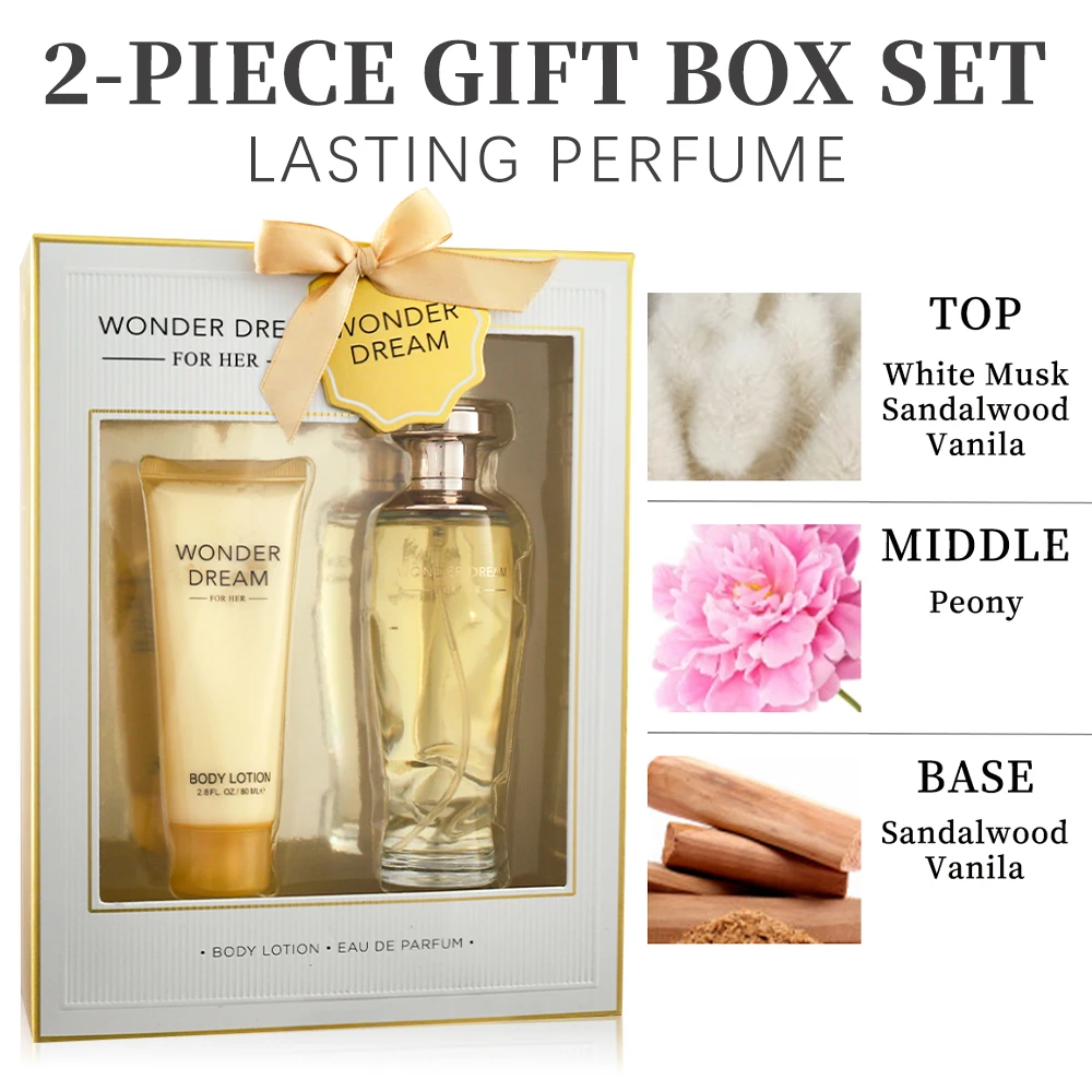 Eau de Parfum Spray and Body Lotion Gift Set Women's Fragrance Sets 3.4 oz EDP Spray and 2.8 oz Body Lotion WONDER DREAM 2 Pcs