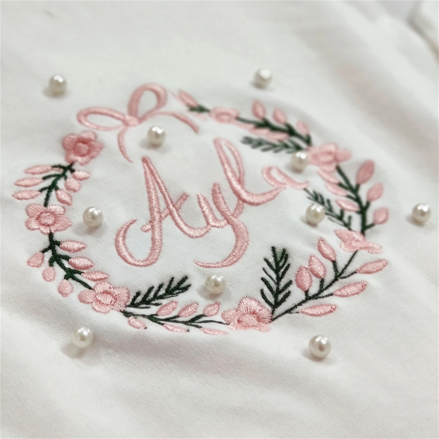 Dollbling Infant Name Embroidery Romper Blanket Set Flower garland Peiris pattern Laurel tree Baby Girl Name Lattye Outift