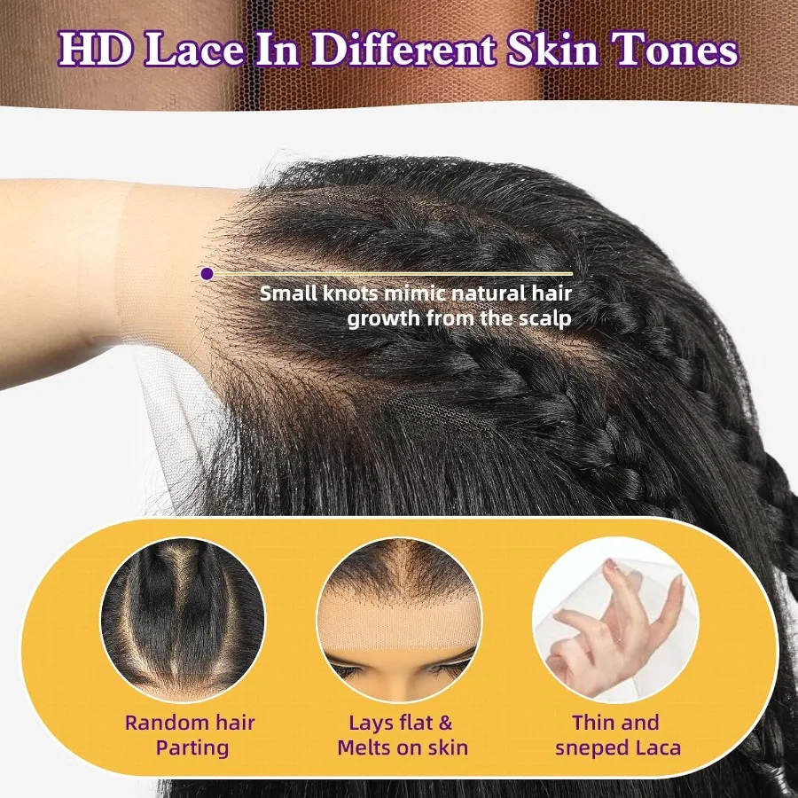 باروكة أمامية من الدانتيل الاصطناعي باللون البني 13X6 HD شعر مستعار طويل مستقيم بدون صمغ للنساء للاستخدام اليومي 20IN مثالي للارتداء اليومي