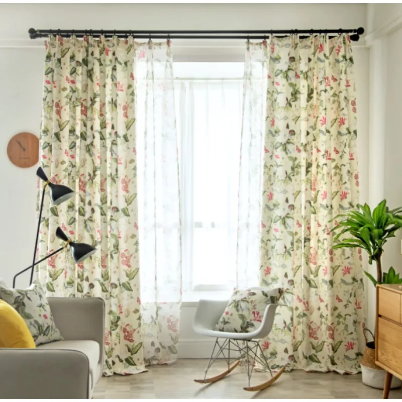 American Pastoral Country Butterfly Flower Print Blackout Curtains Living Room Bedroom Balcony Curtains