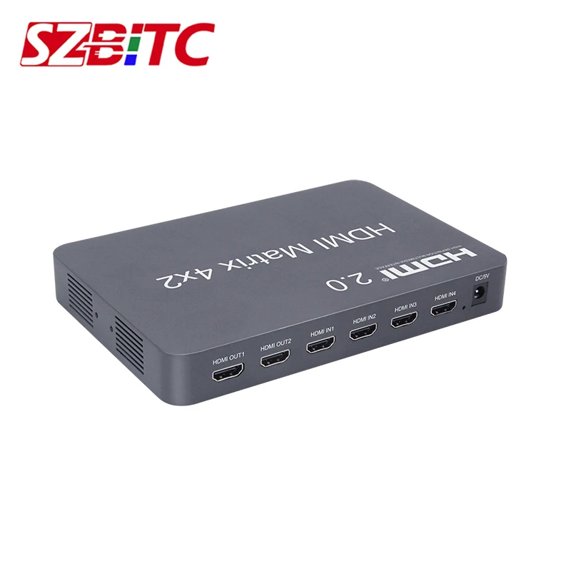 SZBITC 4K@60Hz HDMI Matrix 4x2 Video Switcher 4 in 2 out HDMI2.0 EDID with IR Remote Control Audio Optical Output For DVD player