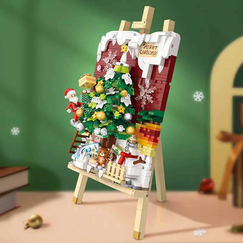 LOZ 1282 Santa Christmas Tree Christmas Painting Stand Home Decoration  Mini Building Blocks for Christmas Gifts