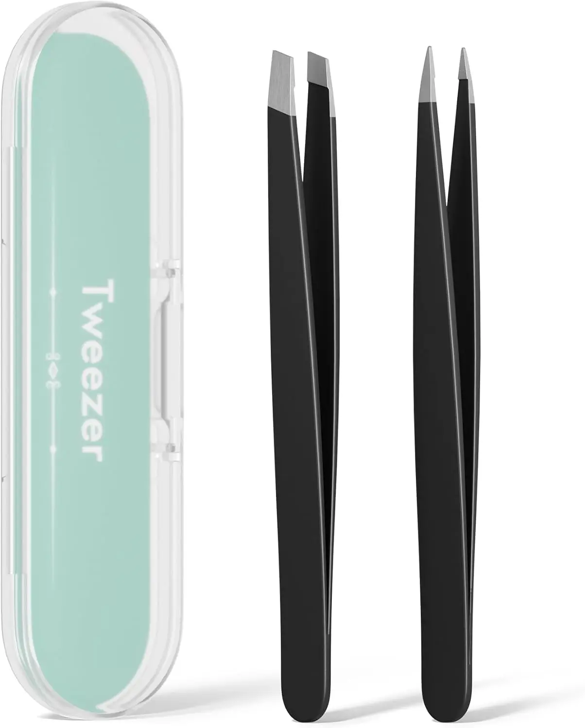 

Professional Stainless Steel Tweezers Set for Eyebrows, Facial Hair Removal - Slant & Point Tip 2 Pack