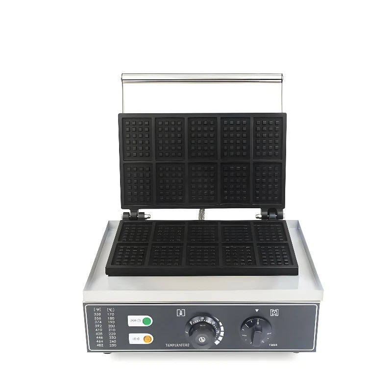 Commercial Stainless Steel Rectangle Waffle Maker 10-Piece Non-Stick Industrial Belgian Portable