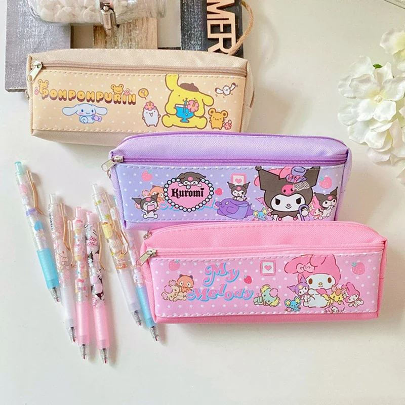 Sanrio Pencil Case Kawaii Bags Kuromi Storage Bag Melody Anime Kitty Student Stationery Box Cartoon School Supplies for Kid Girl