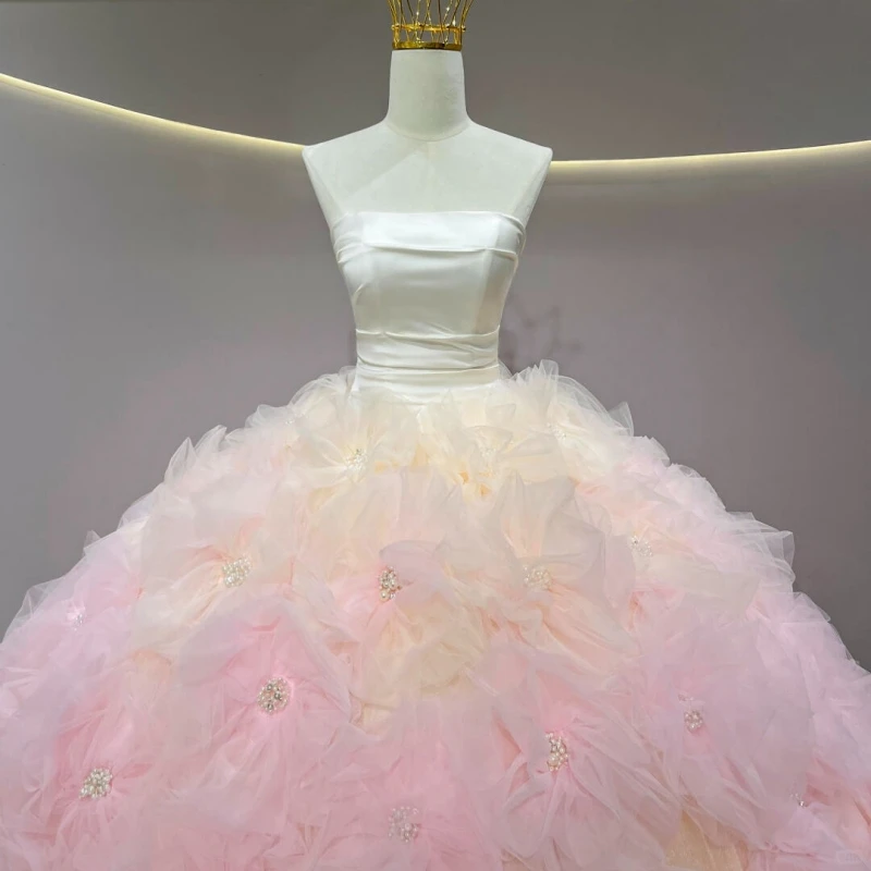 Roze Quinceanera Jurken Uit De Schouder Kralen Kristal Tiered Party Verjaardag Sweet 16-jurk Vestidos 15 Anos