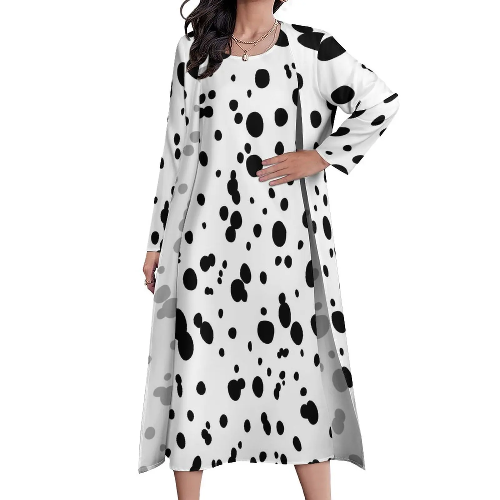 

Dalmatian Spots Print Dress Two Piece Animal Dots Aesthetic Boho Beach Long Dresses Women Elegant Maxi Dress Birthday Present