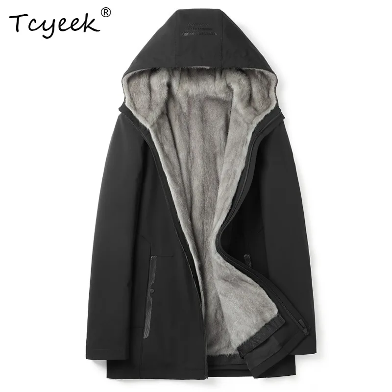Tcyeek Natural Whole Mink Coat Men Winter Clothes Mid-length Real Fur Parka Warm Mens Coats Trendy Slim Fit Мех Натуральный Шубы