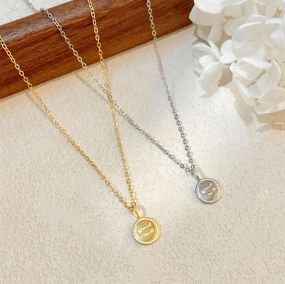 

Korean Style S925 Sterling Silver Collarbone Necklace, Lucky Little Gold Coin Pendant, Exquisite Necklace