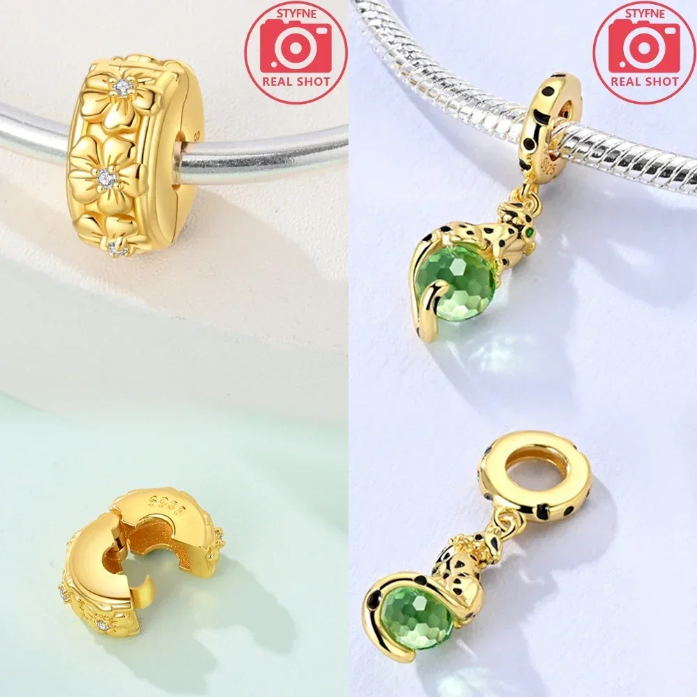 Original Certified  Gold Animal Bear Leopard Beads 925 Sterling Silver Fit Bracelet Women Diy Acceaaories Jewelry Making Up