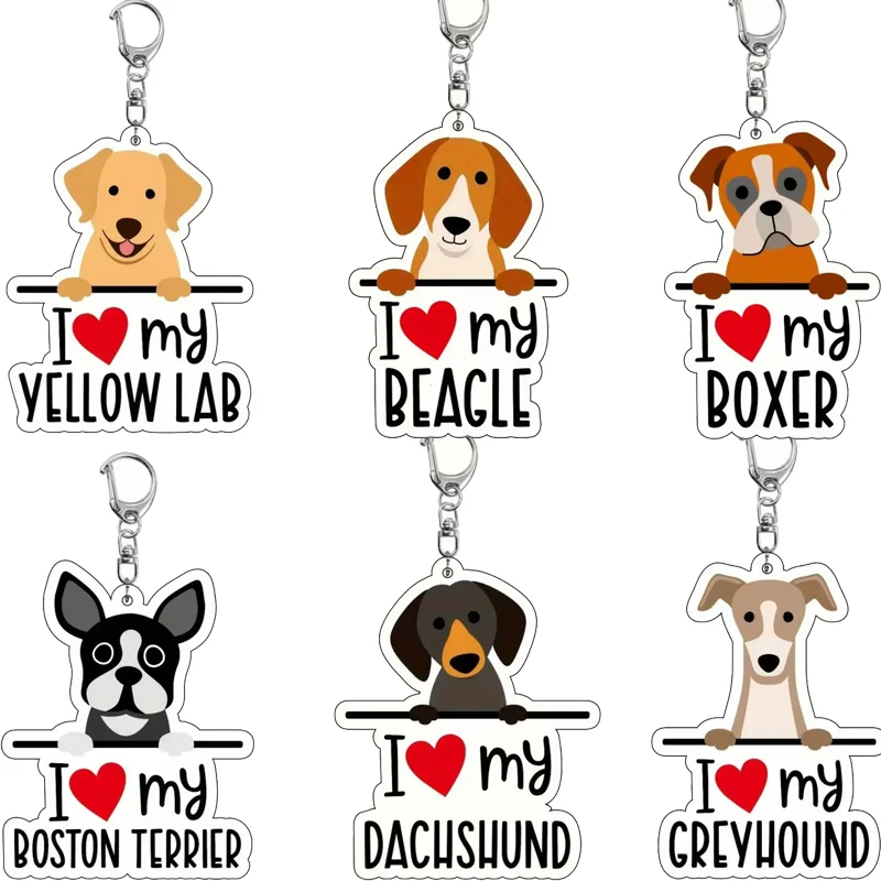 Porte-clés en acrylique 'Love English Different Dog', ornements à suspendre pour sacs d'école, accessoires de décoration mignons, cadeau commémoratif pour les amoureux des animaux