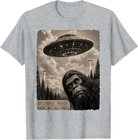 Y2K Jungenmode Lustiges Bigfoot-Grafik-T-Shirt Alien UFO Vintage Beweisfoto T-Shirt Humor UFO Sasquatch Believers Grafik-T-Shirt – Detail 7