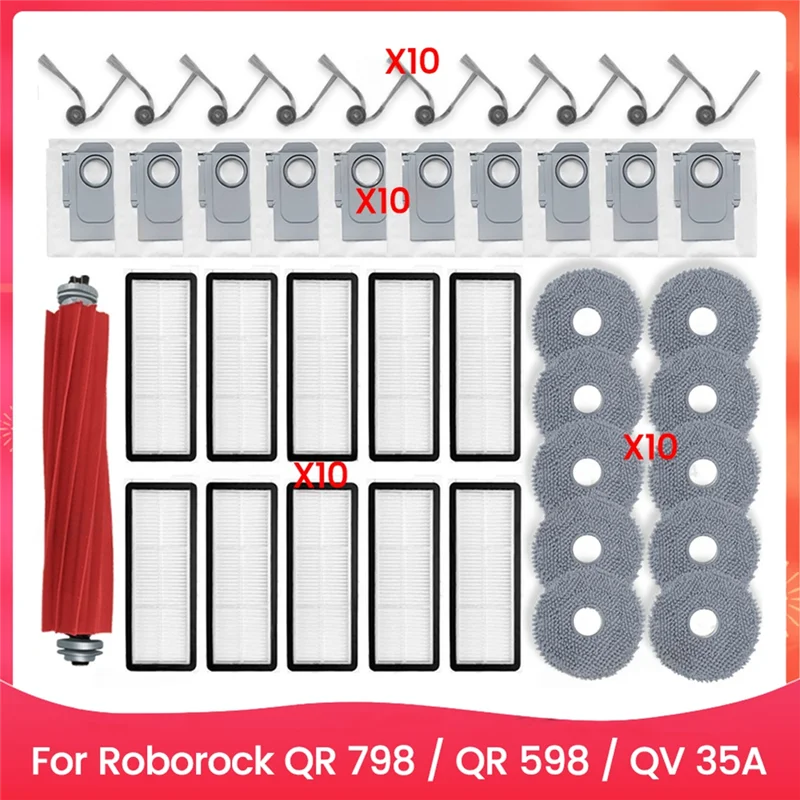 A85I-For Roborock QR 798 / QR 598 / QV 35A أجزاء المكنسة الكهربائية الأسطوانة الرئيسية فرشاة جانبية فلتر HEPA ممسحة أكياس الغبار القماش