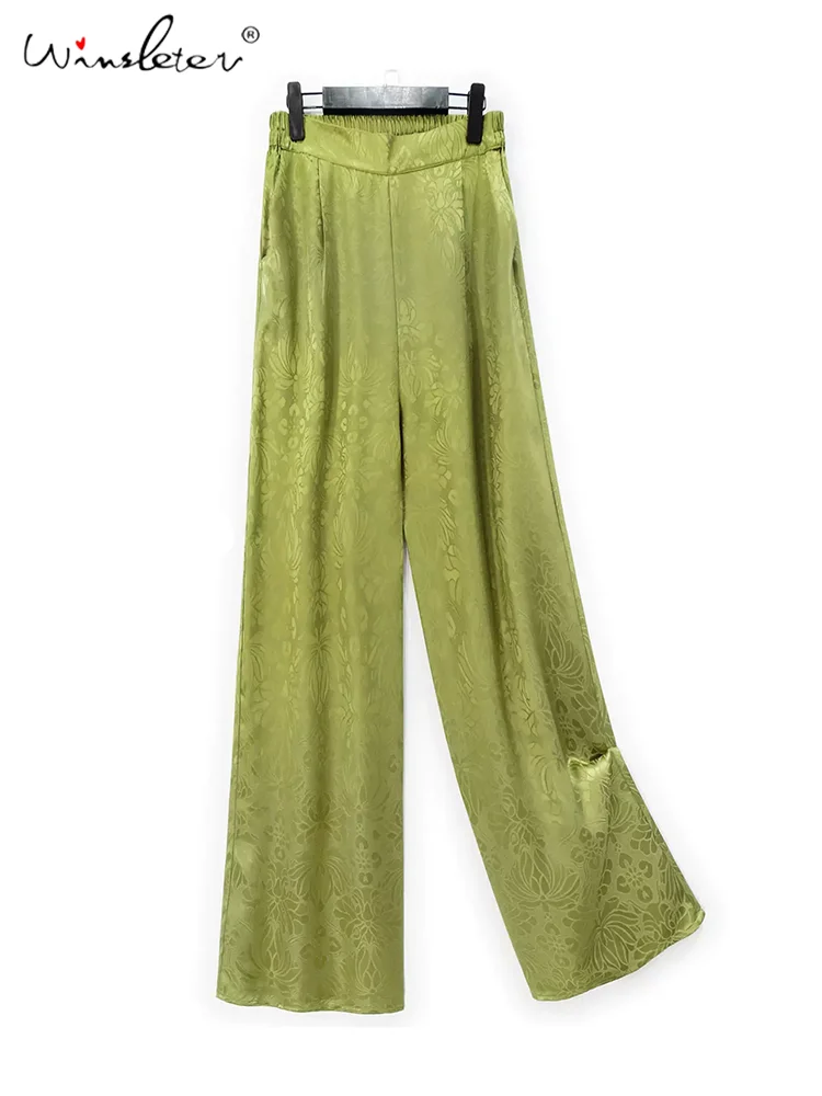 

Winsleter, Real Silk Elegant Wide Leg Pants, Woman Jacquard Elastic Waisted, Casual Loose Pants, 2024 Summer Autumn New B46957QM