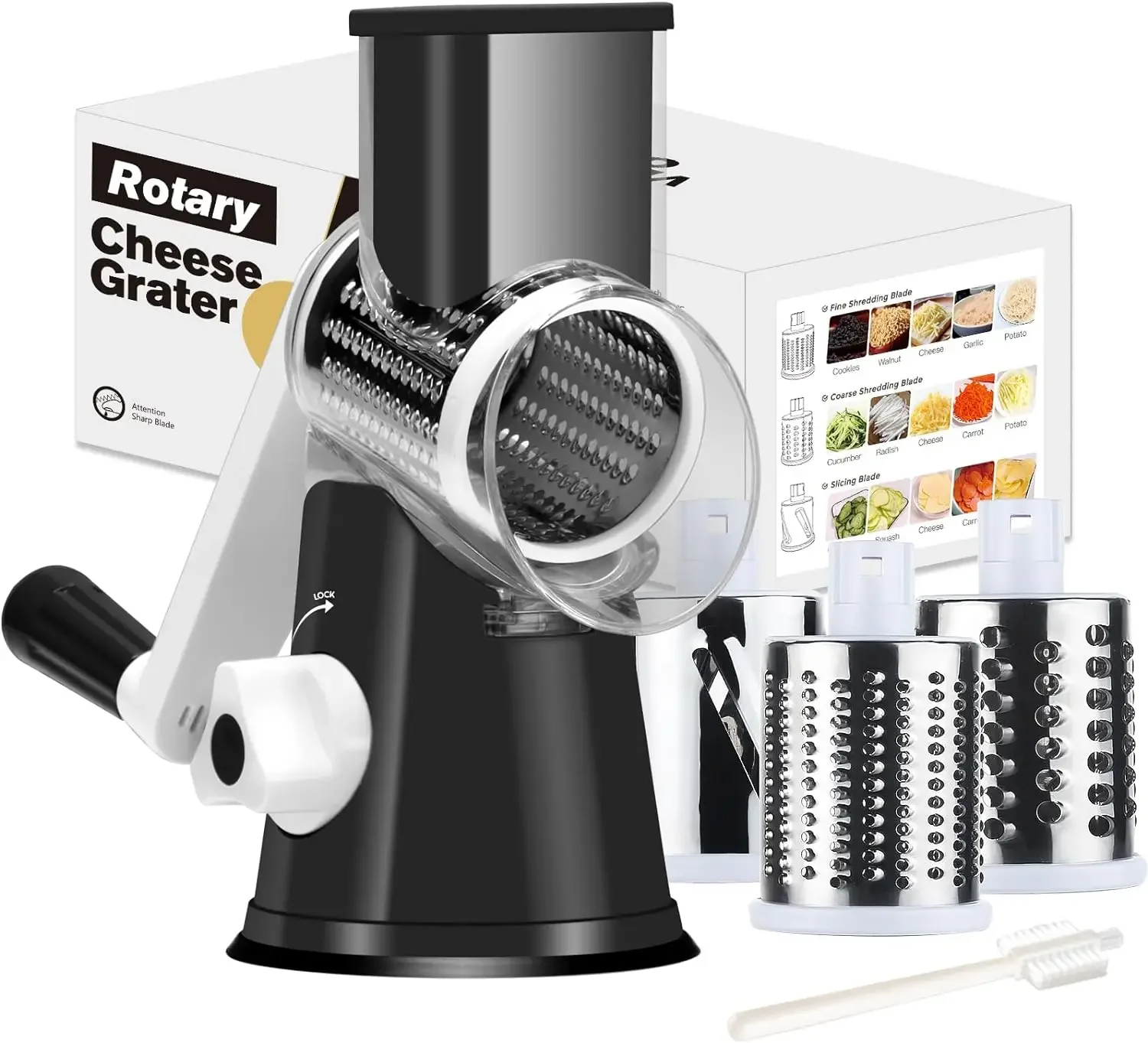 Rotary Cheese Grater Cheese shredder - Kitchen manual cheese grater with handle Vegetable slicer Nut grinder  three-strand blade