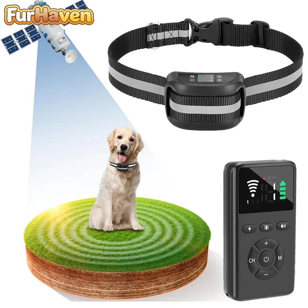 FurHaven Anti Runaway Pet Dog Wireless Electric GPS Boundary Fence Containment System, 2 in 1 GPS Wireless Dog Fence with Remote