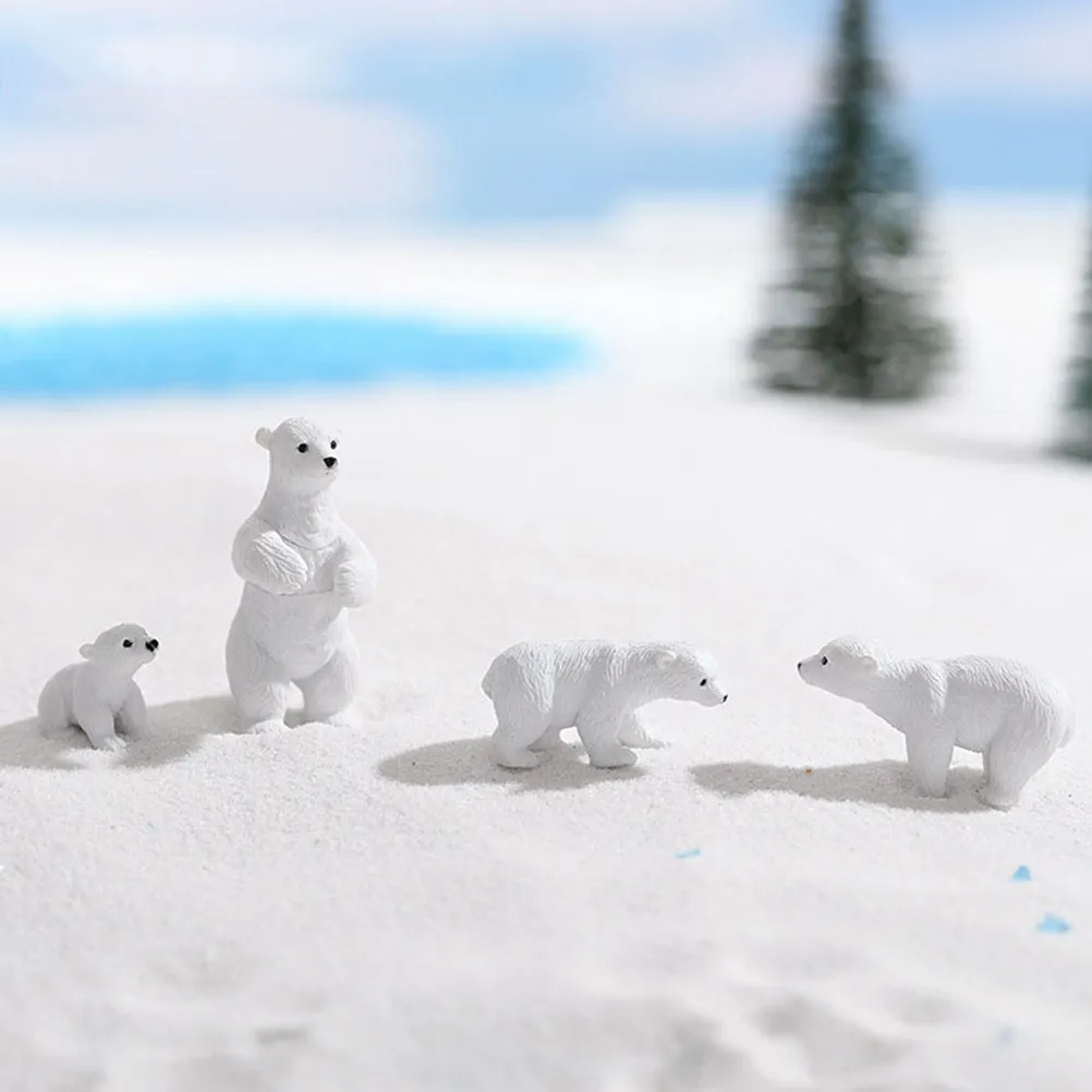 12Pcs Mini Figures Winter Scene Set Snow Tiered Tray Decorations Winter Animals Miniature Animal Bear Ornaments