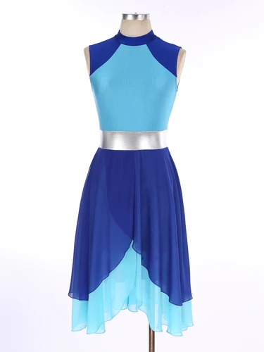 Imagen 2 del producto Vestido de baile lírico sin mangas para mujer, vestido de baile de Ballet puesta en escena con bloques de Color, vestido de leotardo de salón