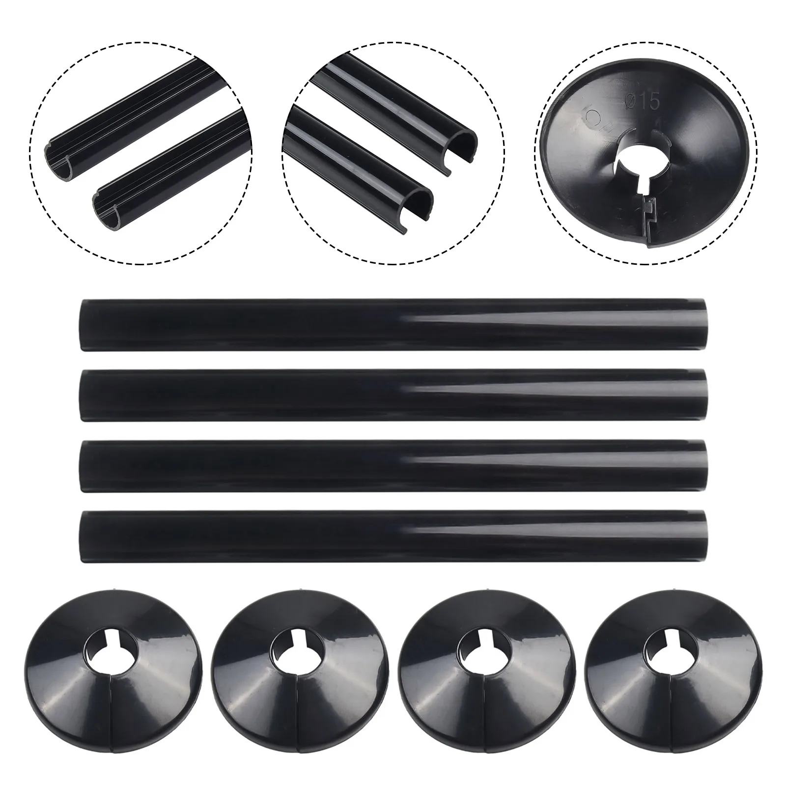 Radiator Pipe Covers Pipe Cover Tube Part Replacement 4pcs Plastic Black Chrome Radiator Versatile Usage Black Finish