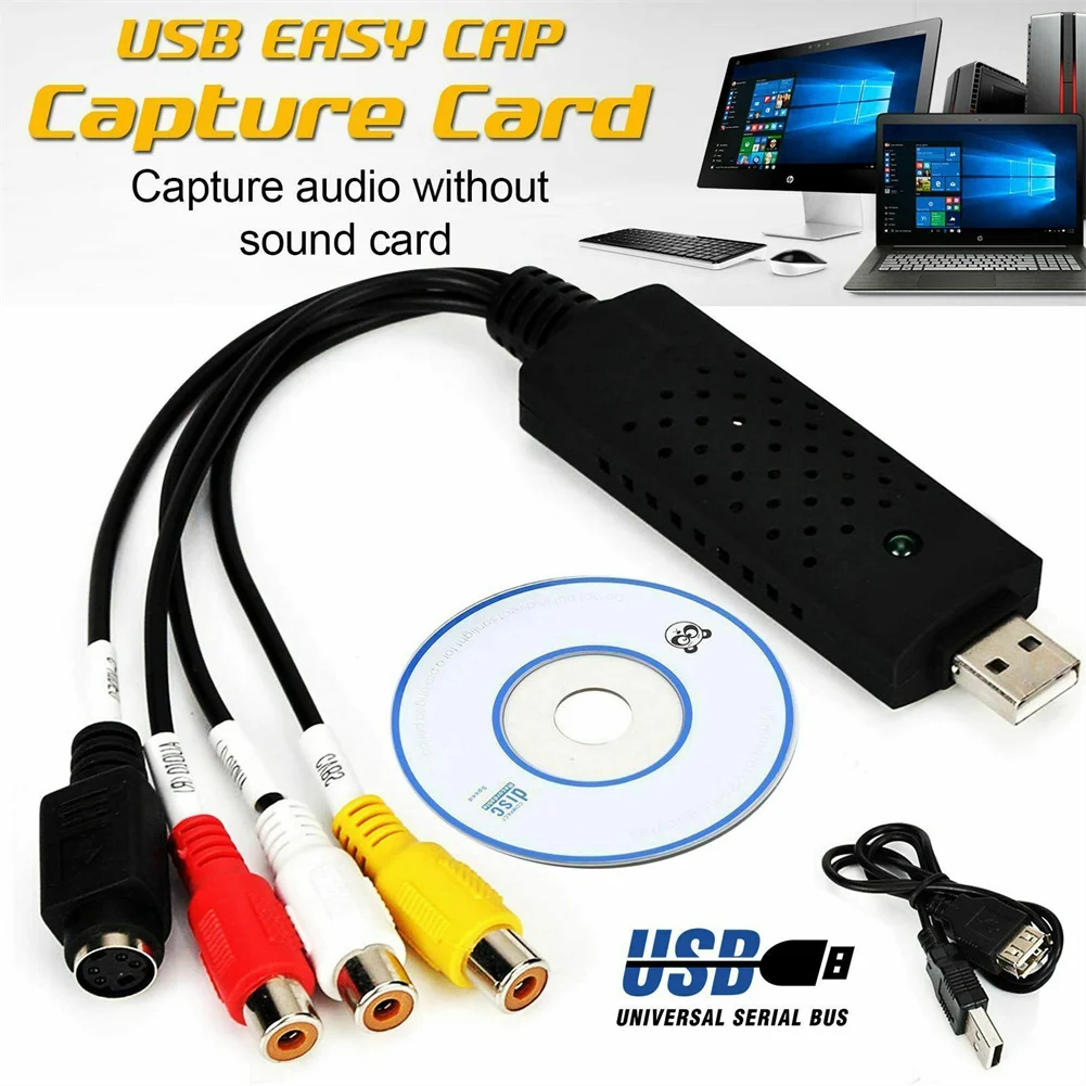 Cartão de captura de vídeo USB 2.0, gravador de vídeo VHS, conversor digital, compatível com sistema Windows 7, 8, 10