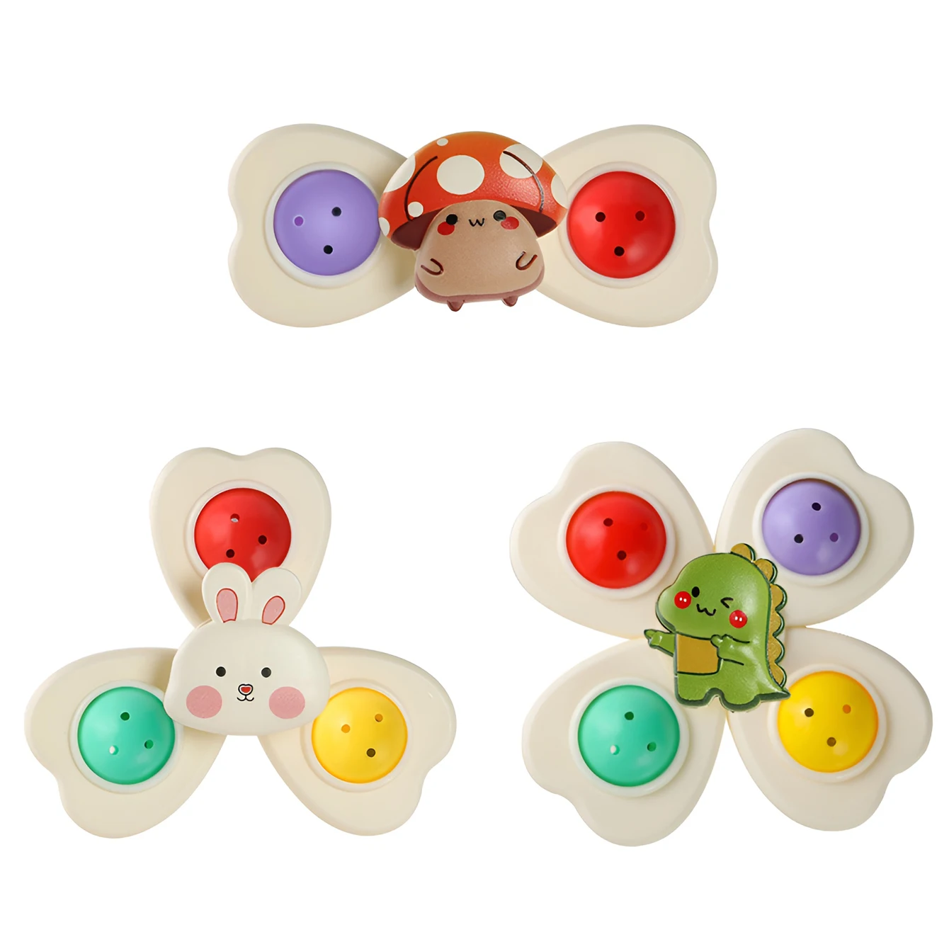 Drehbarer Saugnapf-Tier- und Blumenspielzeug für Babytisch und -stuhl, Fingerspitzen-Top-Spinner-Set mit 3 Teilen