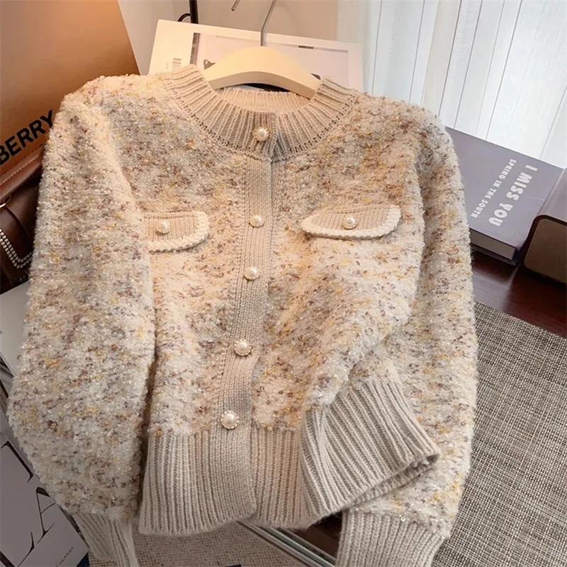 

2026, осенне-зимний элегантный корейский вариант, женский вязаный кардиган, свитер, пальто, темпераментный универсальный женский свитер, куртка