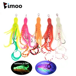 Bimoo 2pcs Jig Assist Hook 9.5cm Luminous Soft Octopus Skirt Lure Saltwater Double Hook Inchiku Fish Hooks Lure Fishing Swimbait