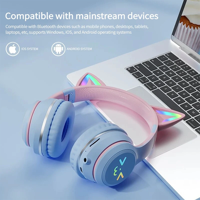 Xiaomi New wireless Headphones RGB cute cat ear Bluetooth Earphones with microphone Stereo Music Game Earphone Girls Kids Gifts