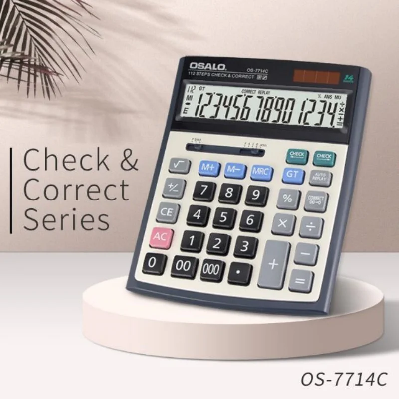 New 7714C Desktop Office Calculator with Tax Rate Calculation 12 Bit Large Screen Solar Powered Accounting Computer