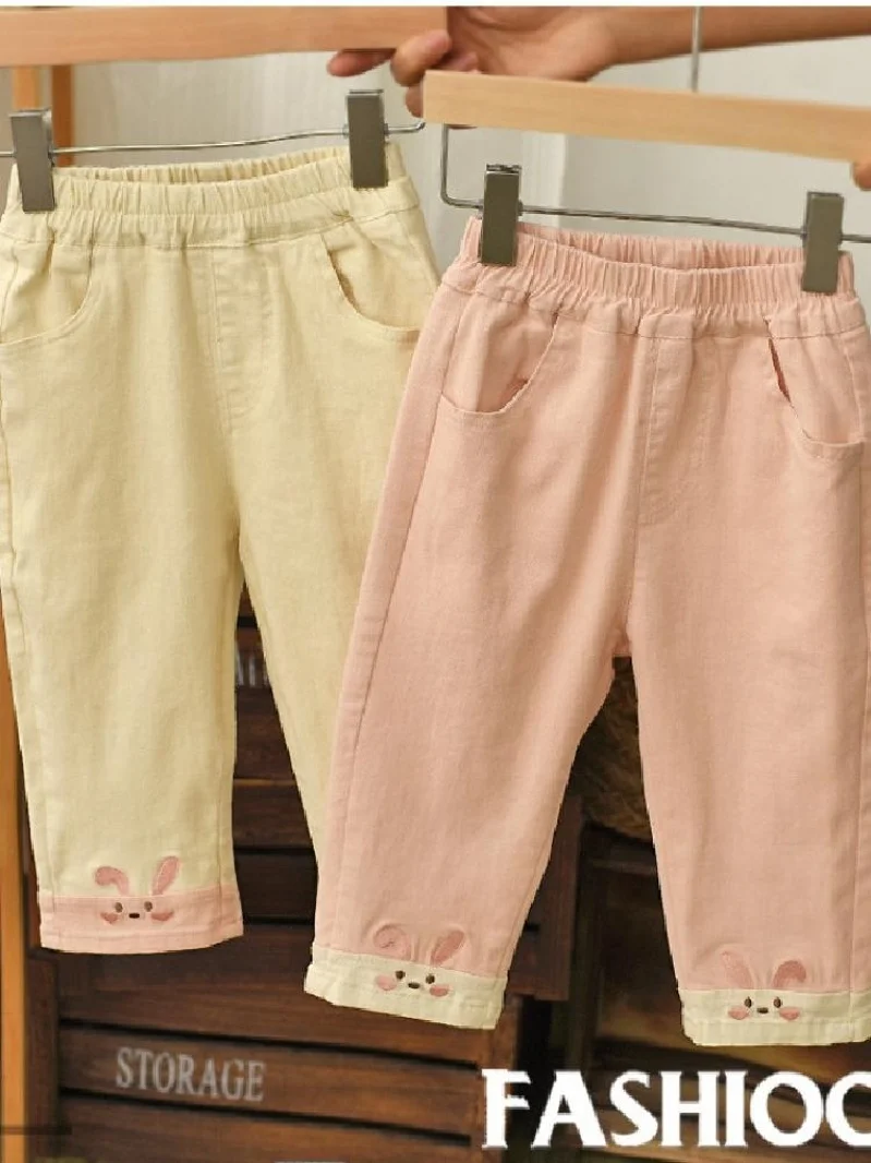 

Повседневные хлопковые штаны для девочек, свободные детские длинные брюки, модная осенняя одежда, детская одежда, весенне-летняя коллекция