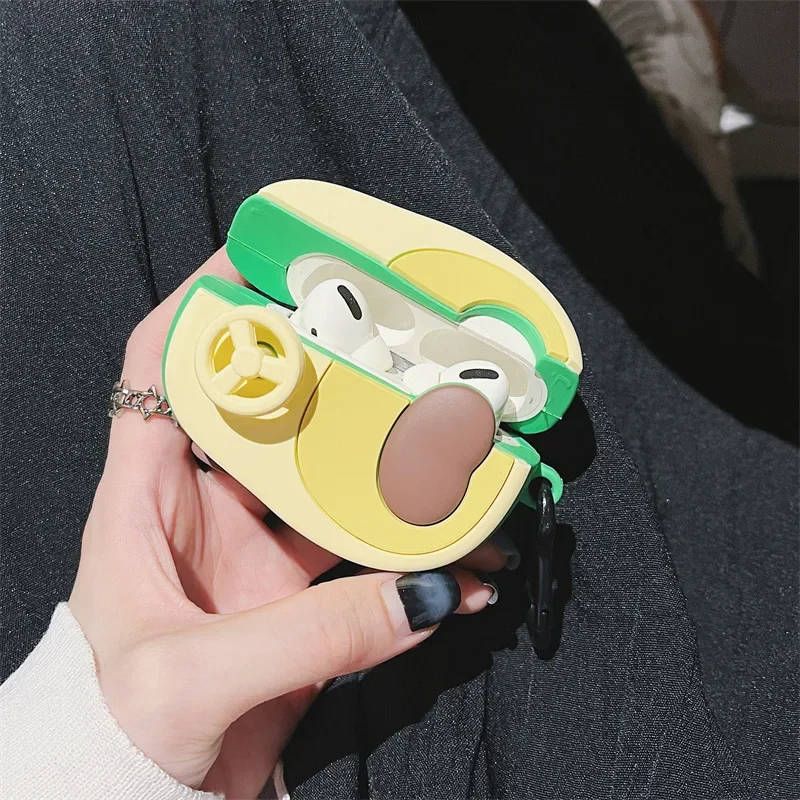 Cute Cartoon Avocado Twist Car Bluetooth Headphone Case For Airpods 1/2/3/Pro/Pro2 Headphone Case Airpods Accessory