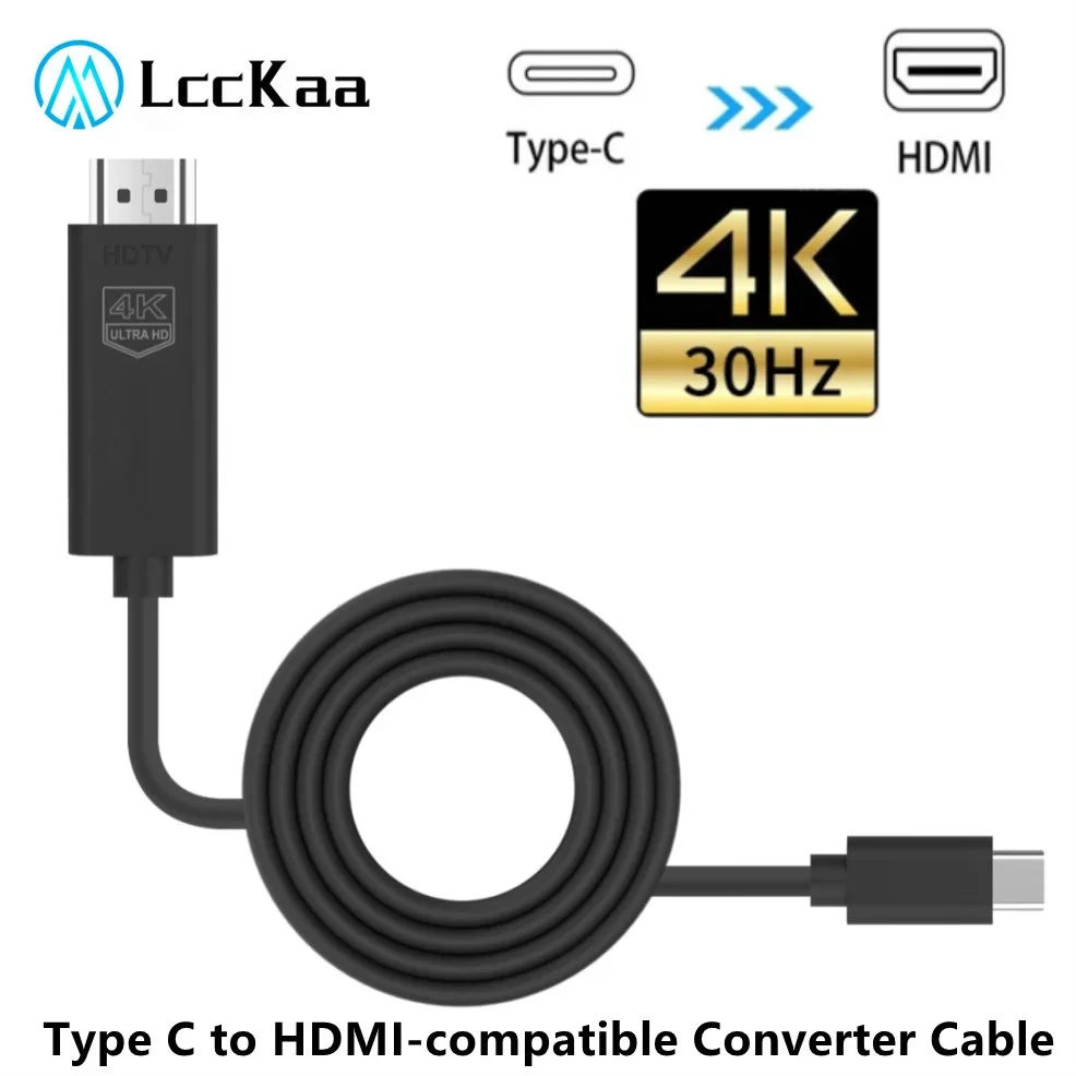 LccKaa 4K Type C to HDMI-compatible Cable USB C HDMI Converter for MacBook Huawei Mate 30 USB-C HDMI Adapter USB Type C to HDMI