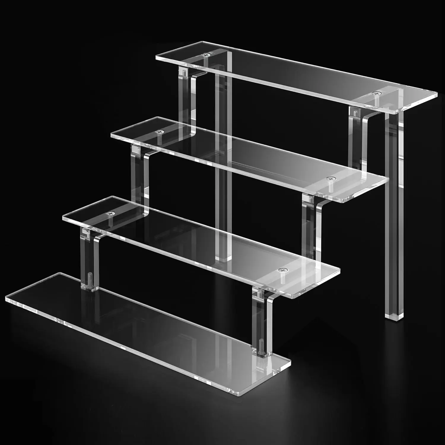 

Clear Acrylic 4-Tier Display Riser Shelf for Funko POPs, Perfume, and Collectibles - Space-Saving Organizer