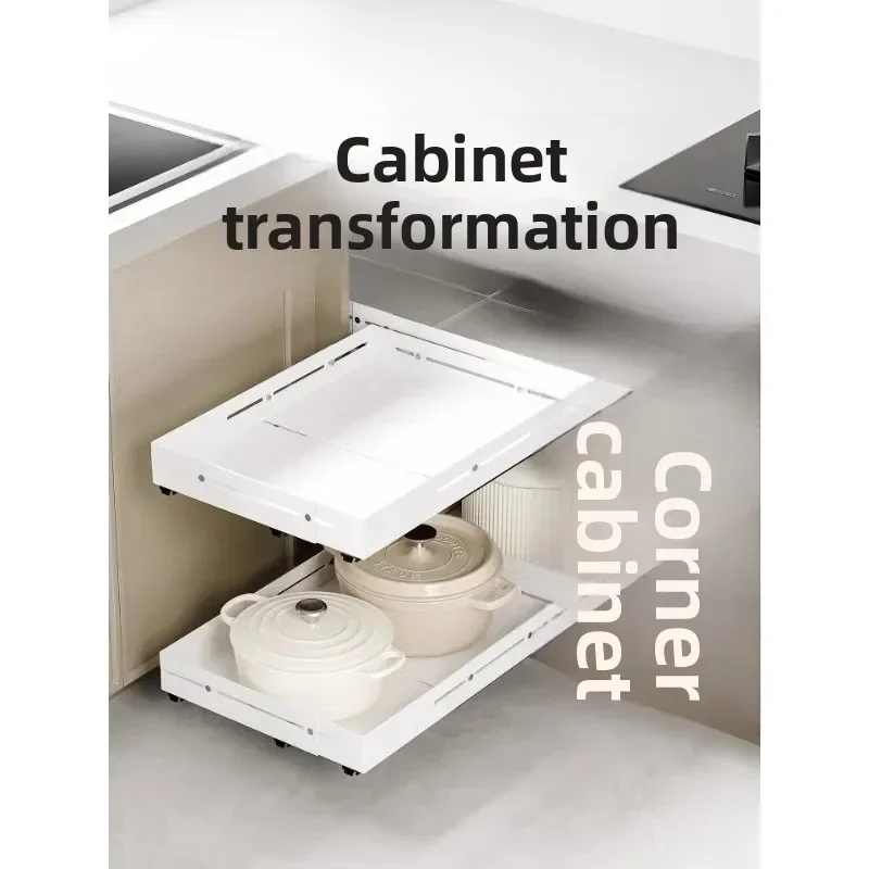 Four-sided telescopic pull basket kitchen deep cabinet pull-out cabinet corner drawer type