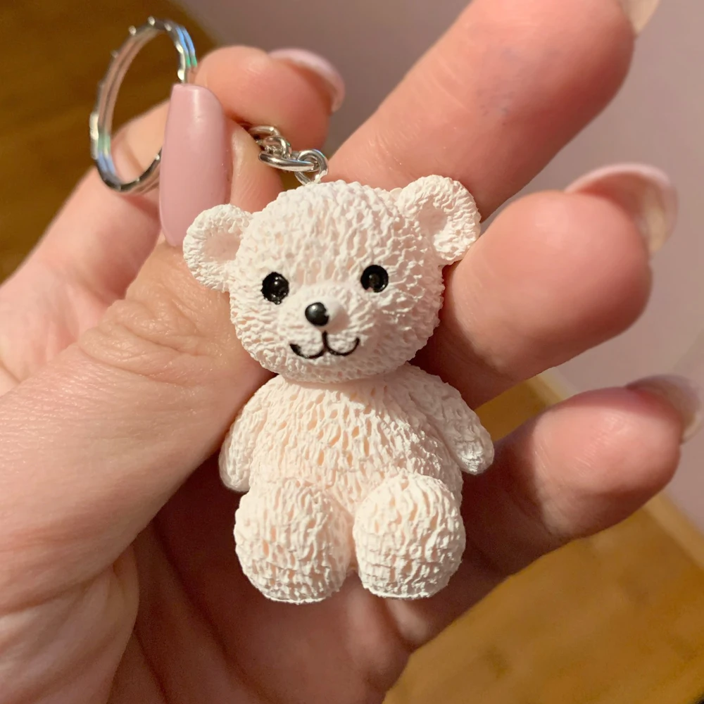 Tiny Heart Bear Keychain Women Girls Cute Anime Teddy Key Chain On Student Bag Trinket Jewelry llavero Wedding Family Party Gift