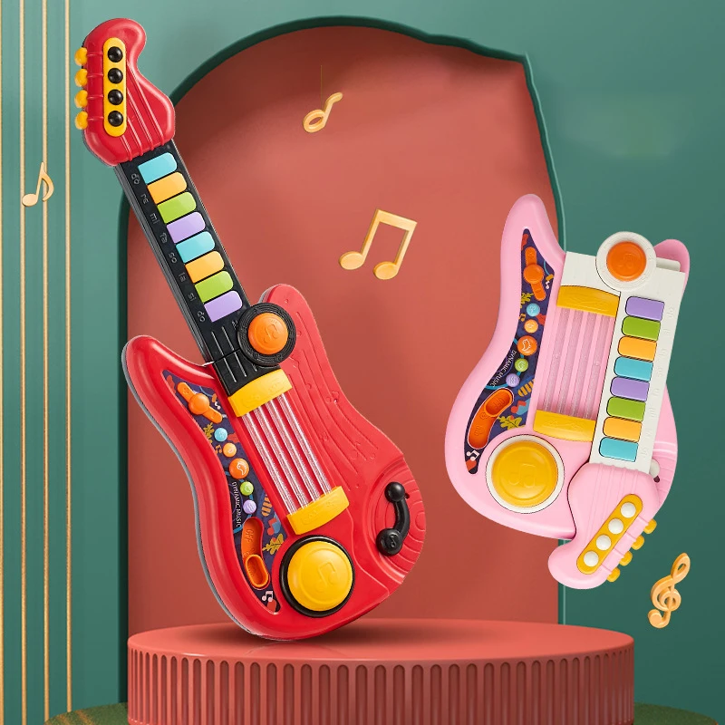 Kids Guitar Toy 2 In 1 Folding Musical Instrument Electronic Piano Brain-Training Educational Toys Birthday Gift for Girl Boy