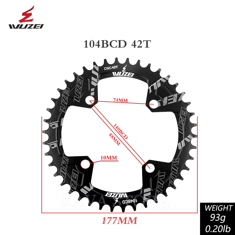 Wuzei 104BCD MTB Kettenblatt Narrow Wide 104 BCD Krone Mountainbike-Kettenrad 30 32 34 36 38 40 42T Fahrrad-Sternkettenblatt