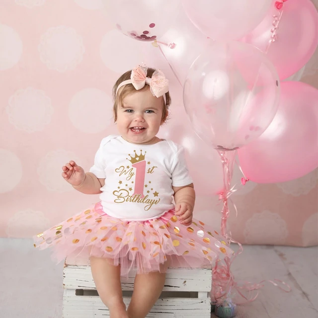 It s My 1st Birthday Baby Girl Birthday Party Dress Pink Tutu Cake Dresses Romper Set Outfits Girls Summer Clothes Jumpsuit