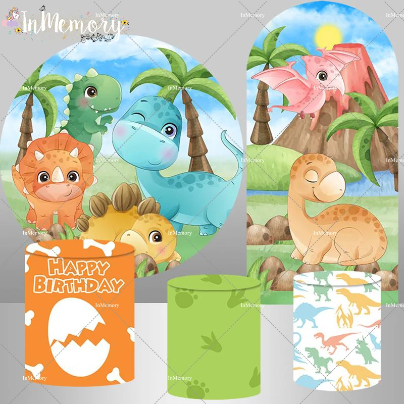 Baby Dinosaur Photography Background Arched Wall Chiara Backdrop Newborn Baby Shower Boy Birthday Round Circle Cover Elastic