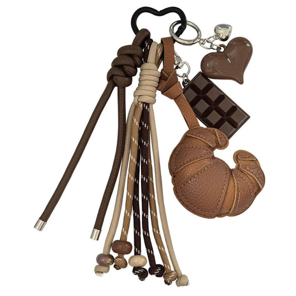 Diy Braided Rope Leather Croissant keychain Anti-Lost Bag Decoration Ladies Horn Bag Pendant Hand-Woven Trinket