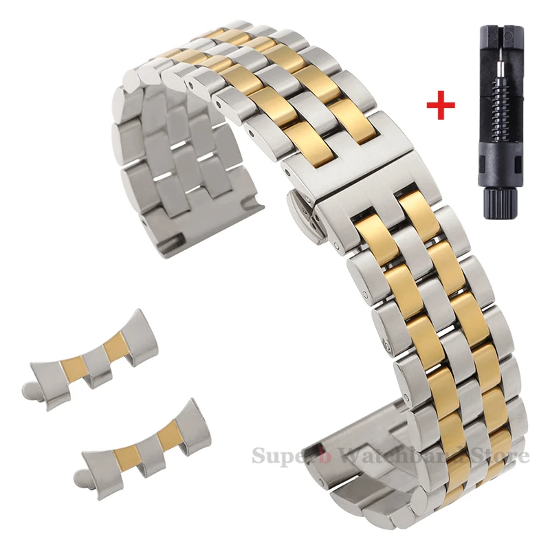 12/14/16/18/19/20/21/22 mm Edelstahlarmband für Tissot Armband mit gebogenem Ende für Seiko Universal-Armband, Schmetterlingsschnalle