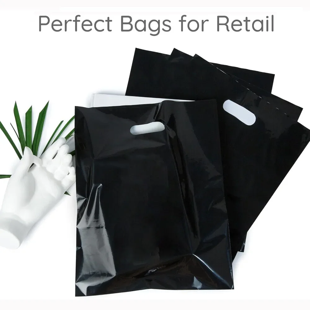 50 Stück Plastik-Geschenktüten mit ausgestanztem Griff für Hochzeit, Geburtstagsfeier, Süßigkeiten, Geschenkverpackung, Einzelhandelstüten – Detail 3