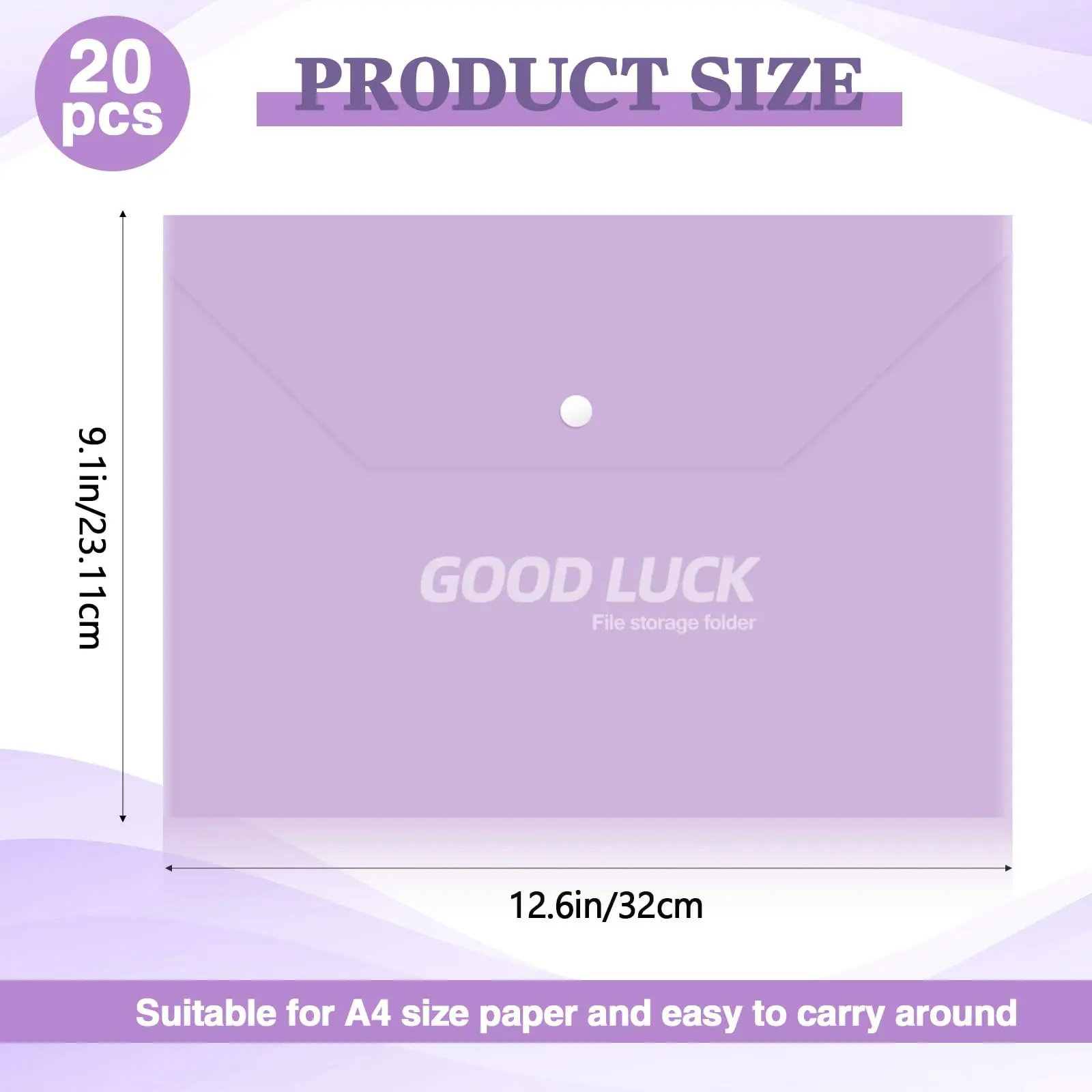 Paquet de 5/20 dossiers de documents multicolores A4 en polypropylène transparent-enveloppes en plastique PP durables pour fournitures scolaires et de bureau