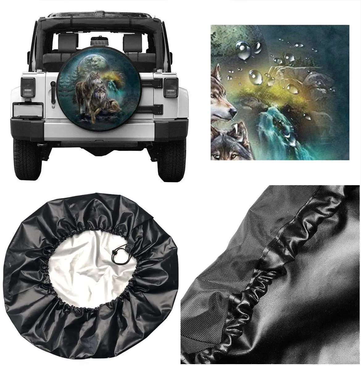 Foruidea 3D Printed Wolf Spare Tire Cover Waterproof Dust-Proof UV Sun Wheel Tire Cover Fit for Jeep,Trailer,